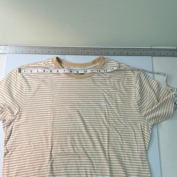 Obey, Striped Short-Sleeve Crew Neck T-Shirt - Cream/White - Picture 6 of 8